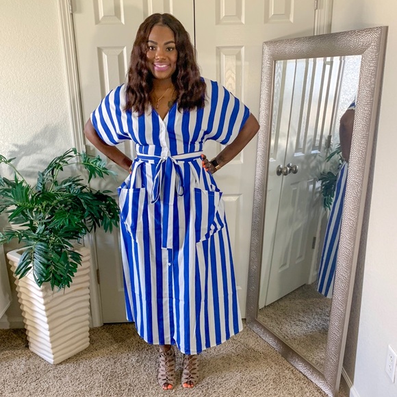 Blue and White Striped Dress - Picture 4 of 4